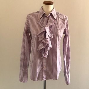 EUC stripe ruffle button blouse
